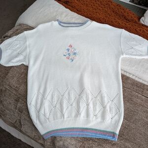 White Knit Sweater with Floral Embroidery